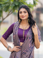 Luciana Chocolaty Brown Georgette Floral Print Fancy Saree