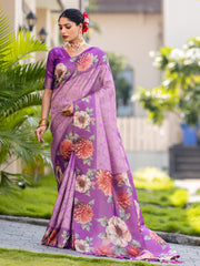Farah Lavender Kota Silk Digital Print Saree