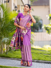 Farah Lavender Kota Silk Digital Print Saree