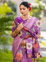 Farah Lavender Kota Silk Digital Print Saree