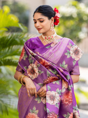 Farah Lavender Kota Silk Digital Print Saree