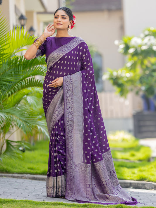 Rida Purple Georgette Silver Zari Weaving Saree