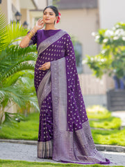 Rida Purple Georgette Silver Zari Weaving Saree