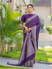 Rida Purple Georgette Silver Zari Weaving Saree