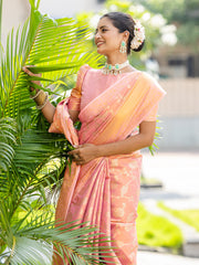 Treasure Babypink Kanjivaram Tissue Silk Weaving Saree