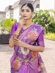 Farah Lavender Kota Silk Digital Print Saree