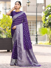 Rida Purple Georgette Silver Zari Weaving Saree