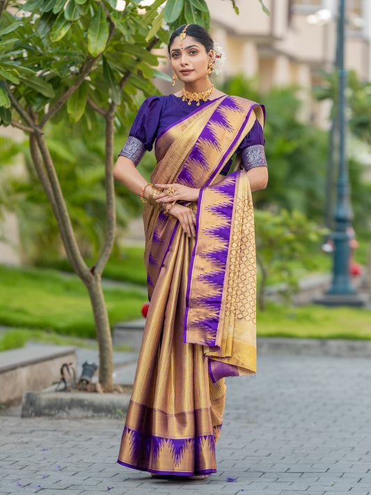 Java Purple Kanjivaram Silk Weaving Saree