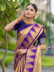 Java Purple Kanjivaram Silk Weaving Saree
