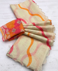 Brush Soft Linen Digital Print Embroidery Work Saree