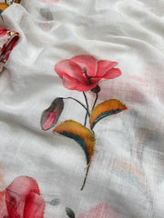 Gulsha Soft Linen Floral Digital Print Embroidery Work Saree