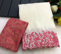 Safeda Crunchy Crush Embroidery Work Saree