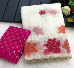 Hispanic Crunchy Crush Embroidery & Brush Print Saree