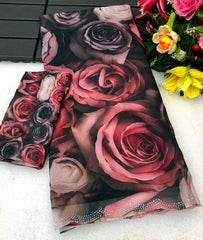 Angeleena Black Chiffon Floral Printed Saree