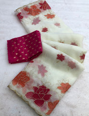 Hispanic Crunchy Crush Embroidery & Brush Print Saree