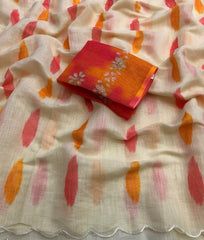 Zentra Soft Linen Digital Print Embroidery Work Saree