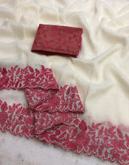 Safeda Crunchy Crush Embroidery Work Saree