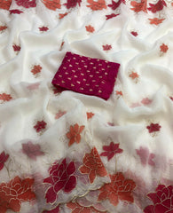 Hispanic Crunchy Crush Embroidery & Brush Print Saree