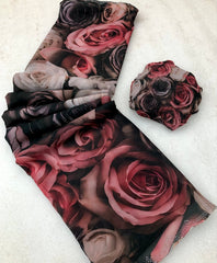 Angeleena Black Chiffon Floral Printed Saree