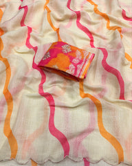 Brush Soft Linen Digital Print Embroidery Work Saree