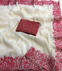 Safeda Crunchy Crush Embroidery Work Saree