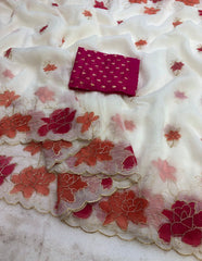 Hispanic Crunchy Crush Embroidery & Brush Print Saree