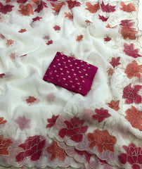 Hispanic Crunchy Crush Embroidery & Brush Print Saree