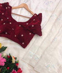 Corbell Cream Colour Embroidery & Sequence Work Saree