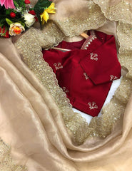 Mismatched Beige Colour Tissue Silk Embroidery Work Saree