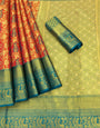 Keniya Orange Kanjivaram Silk Gold Zari Weaving Saree