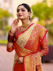 Ruby White Tissue Silk Zari Weaving Saree