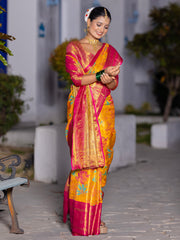 Whoopi Yellow Kanjivaram Silk Weaving Saree