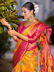 Whoopi Yellow Kanjivaram Silk Weaving Saree