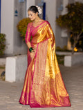 Janet Pink Kanjivaram Silk Gold Zari Weaving Saree