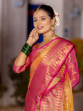 Janet Pink Kanjivaram Silk Gold Zari Weaving Saree