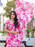 Stellar Pink Georgette Floral Print Siroski Work Saree