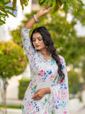 Prizma Offwhite Floral Print Chiffon With Embroidery & Mirror Work Saree