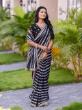 Aaliyah Black & White Tussar Silk Digital Print Lace Border Fancy Saree