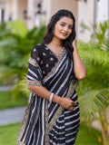 Aaliyah Black & White Tussar Silk Digital Print Lace Border Fancy Saree