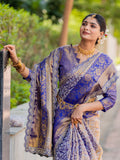 Sanaaz Royalblue Kanjivaram Silk Weaving Saree With Lace Border