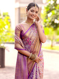 Maqueen Purple Kanjivaram Semi Pattu Silk Weaving Saree