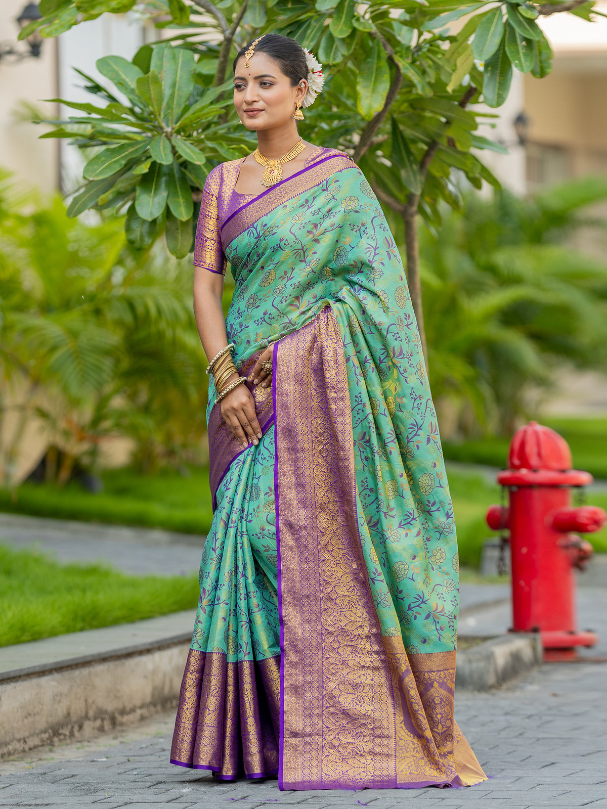 Remzy Seagreen Kanjivaram Silk Weaving Saree