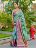 Remzy Seagreen Kanjivaram Silk Weaving Saree